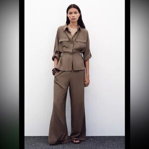 Zara Wide Leg Pants in Taupe Brown